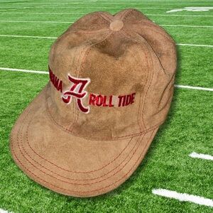 Vtg 1980s Alabama Roll Tide Suede Leather Hat 80s Made USA